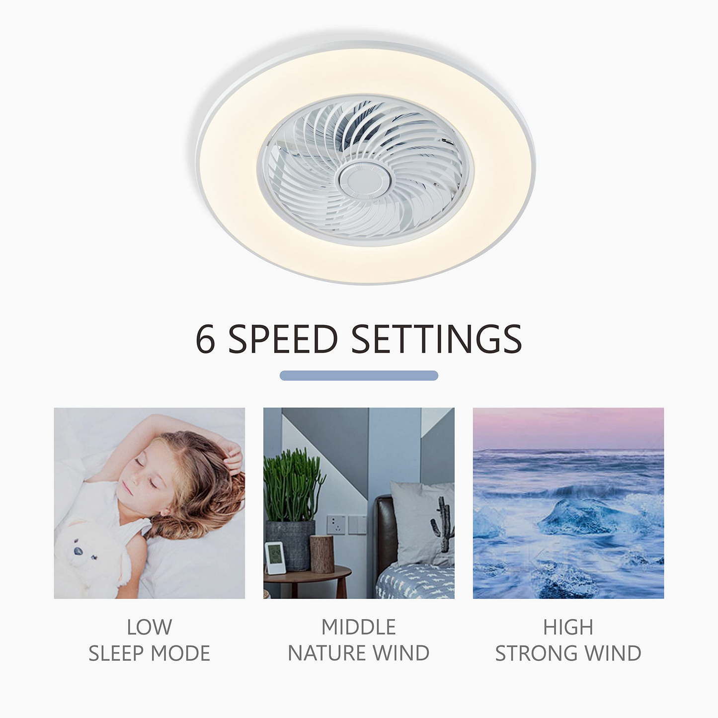 22" Smart Ceiling Fan with Light by Remote Control with LED Dimmable Lighting Indoor Low Profile Flush Mount