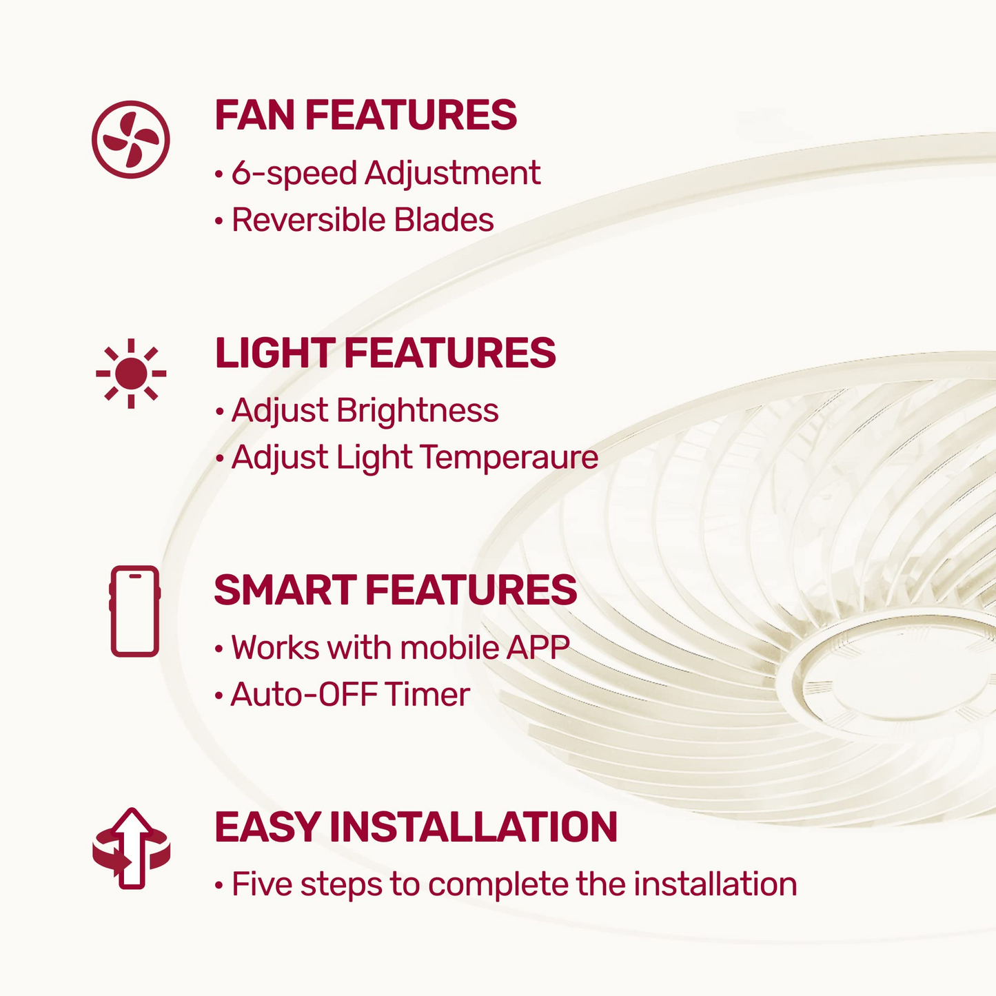 22" Smart Ceiling Fan with Light by Remote Control with LED Dimmable Lighting Indoor Low Profile Flush Mount
